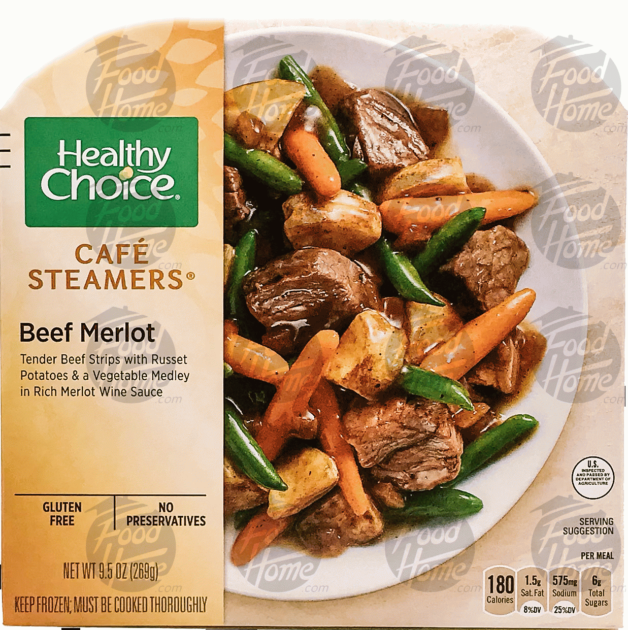 Healthy Choice Cafe Steamers beef merlot with red potatoes and vegetable medley in a rich merlot wine sauce Full-Size Picture